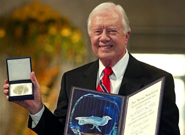 Former President Jimmy Carter receives the 2002 Nobel Peace Prize 